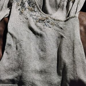 Anne Klein Silver V-Neck Sweater